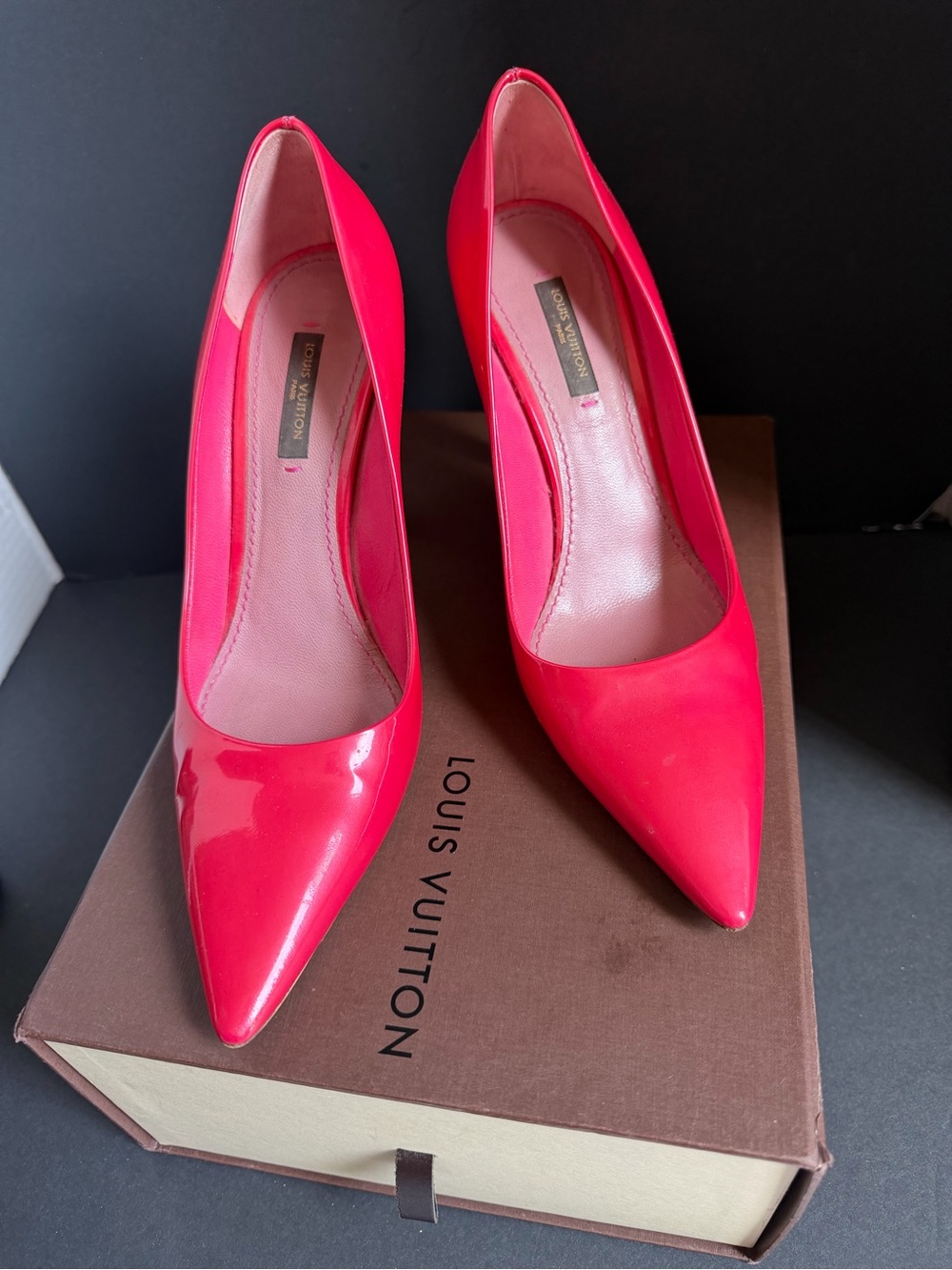 Louis Vuitton Hot Pink Patent Pointed-Toe Pumps